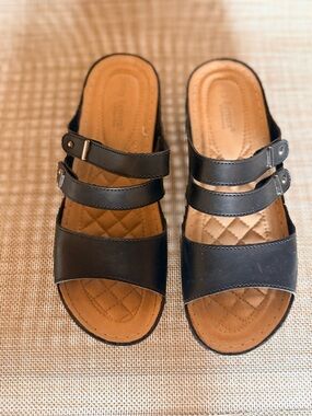 Henry Ferrera Black Double-Strap Slide Mules